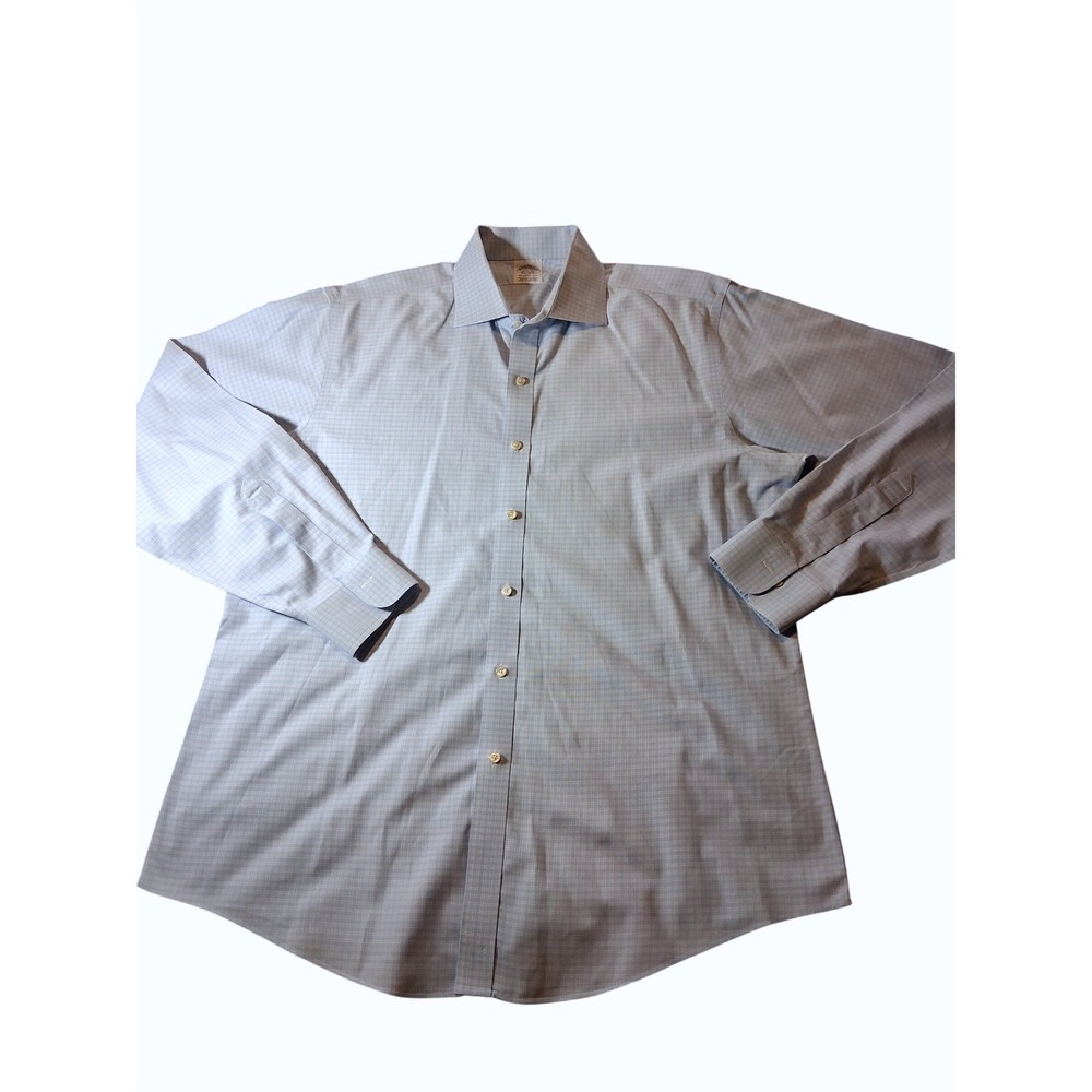 Brooks Brothers Regent Fit Dress Shirt 16.5 35 Blue White Plaid Supima Non-Iron